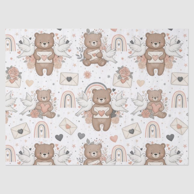 Papel De Seda Padrão de Chá de Bebê Urso de Pelúcia Neutro (Frente )