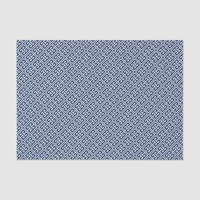 Papel De Seda Padrão de chave grega azul marinho (Frente )