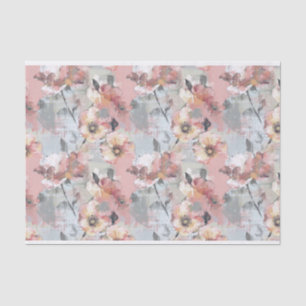 Papel De Seda Padrão de Cinza e Rosa Floral pintado com abstrato