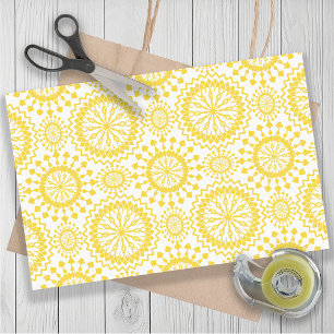 Papel De Seda Padrão de Círculo Amarelo Branco Rústico