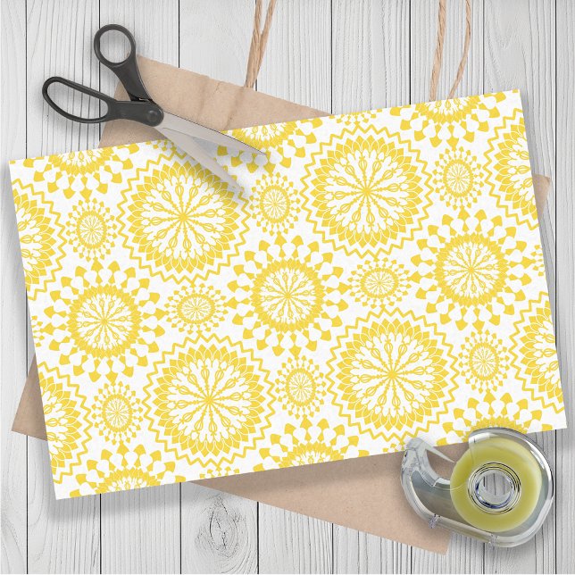 Papel De Seda Padrão de Círculo Amarelo Branco Rústico (Rustic. yellow and white circle pattern gift wrapping or decoupage tissue paper)