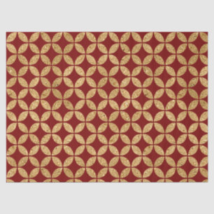 Papel De Seda Padrão de Círculo Geométrico Dourado em Vermelho