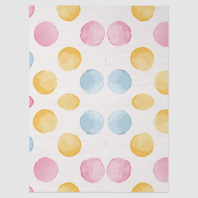 Papel De Seda Padrão de Círculo Moderno Amarelo, Rosa e Azul (Frente )