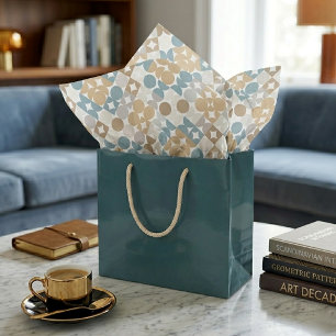 Papel De Seda Padrão de Círculos Bege Bege Claro Turquesa Chic T