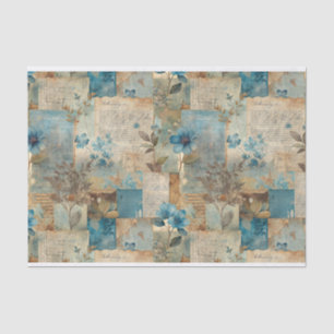 Papel De Seda Padrão de Colagem Floral do Vintage Blue e Sepia #