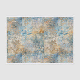 Papel De Seda Padrão de Colagem Floral do Vintage Blue e Sepia #