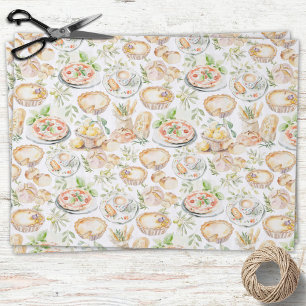 Papel De Seda Padrão de Comida Mediterrânea em Aquarela