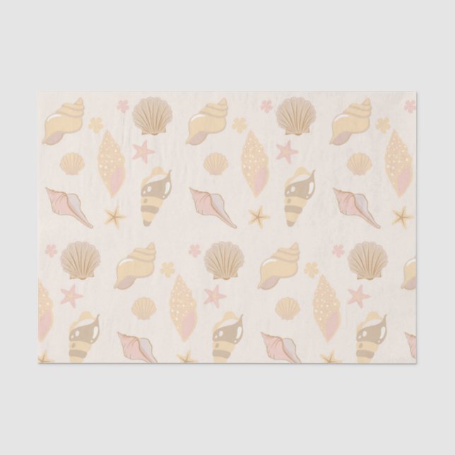 Papel De Seda Padrão de Conchas Bege (Frente )