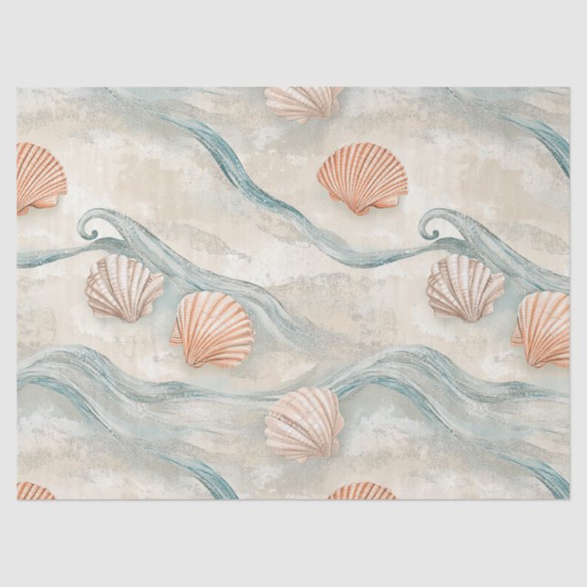 Papel De Seda Padrão de Conchas de Casa de Praia (Frente )