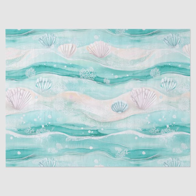 Papel De Seda Padrão de Conchas de Praia de Verão (Frente )