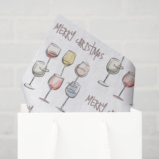 Papel De Seda Padrão de copo de vinho com rabiscos Merry Christm (Sacola de presentes)