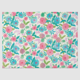 Papel De Seda Padrão de Cor de Água Rosa Cor de Coral Turquesa