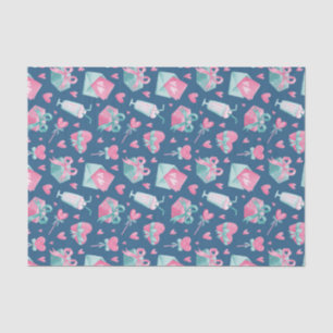 Papel De Seda Padrão de Coração de Amor em Aquarela Rosa Dia dos