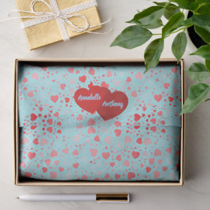 Papel De Seda Padrão de Coração Fofo Nome Aqua e Rosa Vermelho