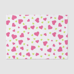 Papel De Seda Padrão de Corações Bonitos, Rosa e Verde