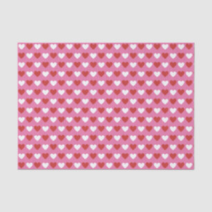Papel De Seda Padrão de Corações Branco e Vermelho Chic em Rosa