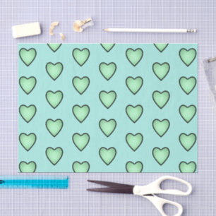 Papel De Seda Padrão de corações de amor verde