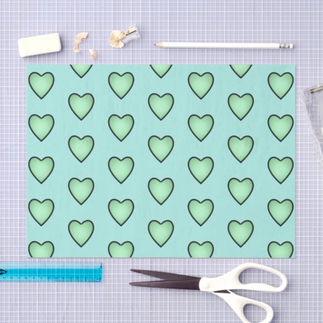 Papel De Seda Padrão de corações de amor verde (Arte )