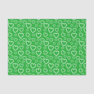 Papel De Seda Padrão de Corações de Amor Verde e Branco