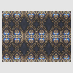 Papel De Seda padrão de corações de boi azul e ouro