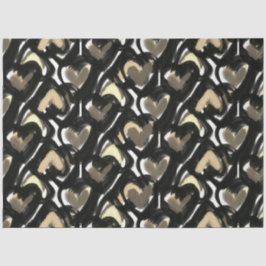 Papel De Seda Padrão de Corações Sepia Ilustrado Moderno