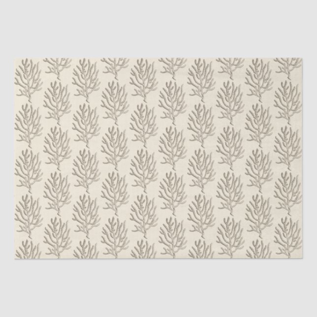 Papel De Seda Padrão de corais de vida marinha bege (Frente )