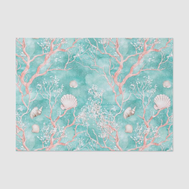 Papel De Seda Padrão de Coral Costeiro de Luxo (Frente )