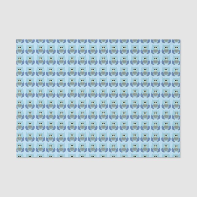 Papel De Seda Padrão de coruja azul claro fofo (Frente )