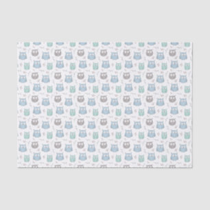 Papel De Seda Padrão de Corujas e Flores Azuis Whimsical