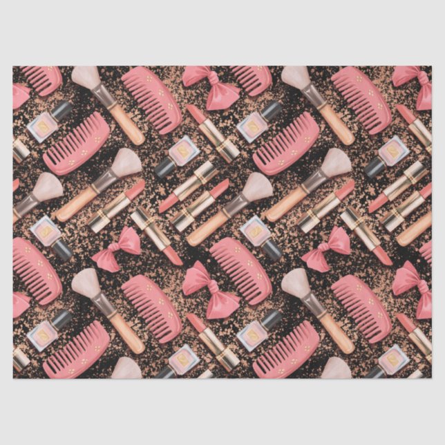 Papel De Seda Padrão de Cosméticos Rosa Brilho  (Frente )