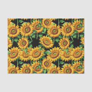 Papel De Seda Padrão de Cottagecore Floral de Girassol Negro