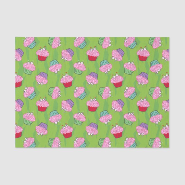 Papel De Seda Padrão de Cupcake do cérebro Zombie (Frente )