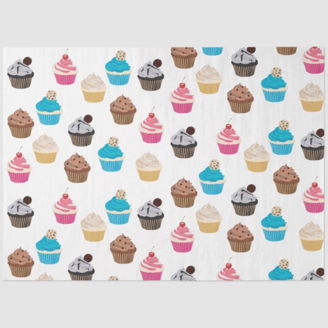 Papel De Seda Padrão de Cupcakes Cute Coloridos (Frente )