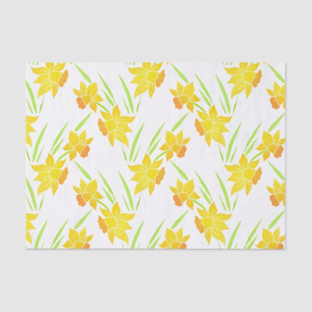 Papel De Seda Padrão de Daffodils de Aquarela (Frente )