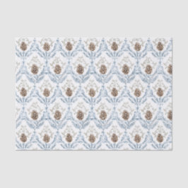 Papel De Seda Padrão de Damasco Azul Claro com Pinhas