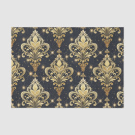 Papel De Seda Padrão de Damasco Floral Real Brilhante Preto e Do