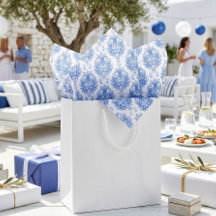 Padrão de damasco mediterrâneo azul branco elegant