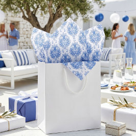Papel De Seda Padrão de damasco mediterrâneo azul branco elegant