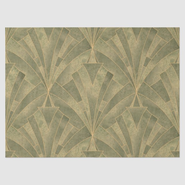 Papel De Seda Padrão de Deco de Arte Verde e Dourada (Frente )