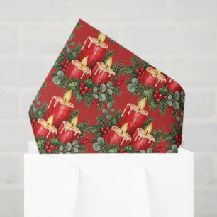 Papel De Seda Padrão de Decoração de Velas de Natal & Azevinho