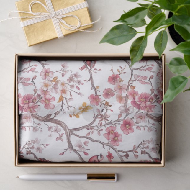 Papel De Seda Padrão de decoupage chinesice rosa e branco (Presente)