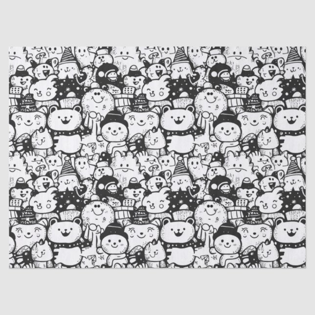 Papel De Seda Padrão de Desenho Animado Fofo Kawaii (2) (Frente )