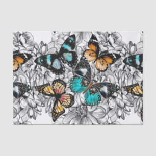 Papel De Seda Padrão de desenho colorido das Borboletas Florais