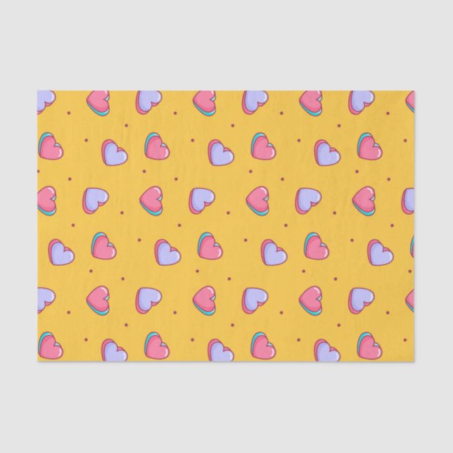 Papel De Seda Padrão de Desenho de Coração de Dia dos Namorados  (Frente )