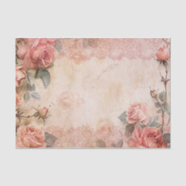 Papel De Seda Padrão de Desvinculação de Rosas de Vintagem Rosa