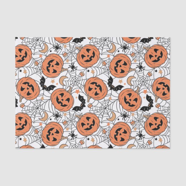 Papel De Seda Padrão de Dia das Bruxas Spooky Pumpkin (Frente )