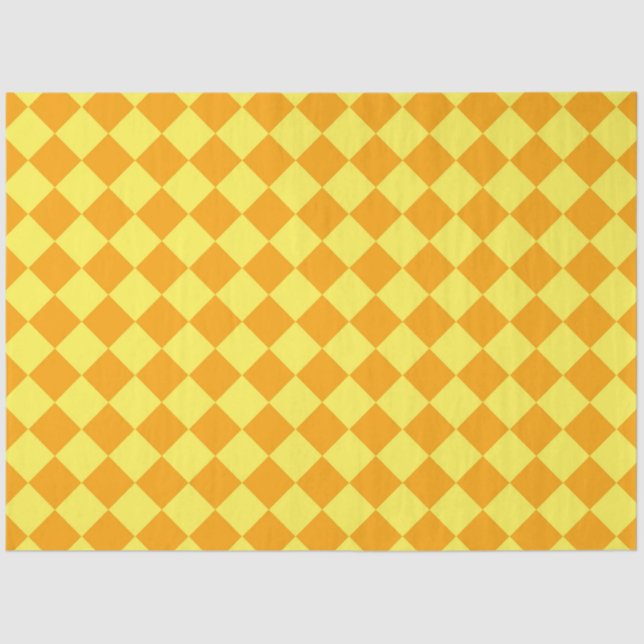 Papel De Seda Padrão de Diamante do Verificador Amarelo Laranja (Frente )