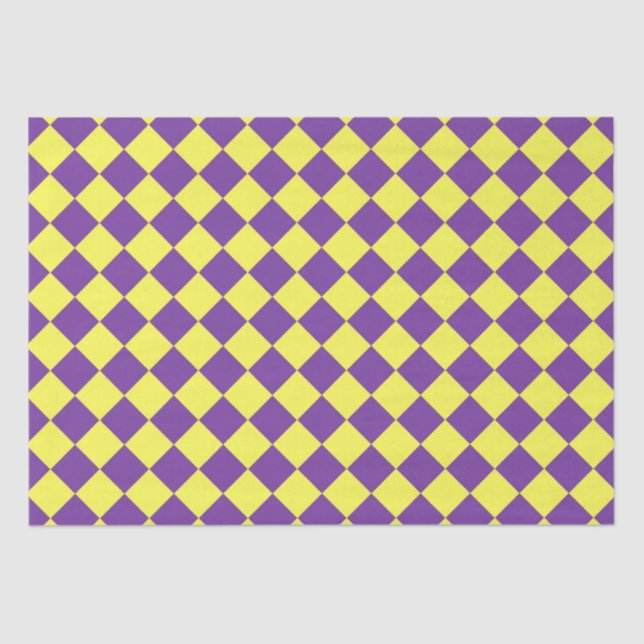 Papel De Seda Padrão de Diamante do Verificador Amarelo Roxo (Frente )