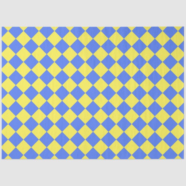 Papel De Seda Padrão de Diamante do Verificador Azul Amarelo (Frente )