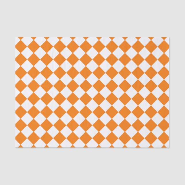 Papel De Seda Padrão de Diamante do Verificador Branco Laranja (Frente )